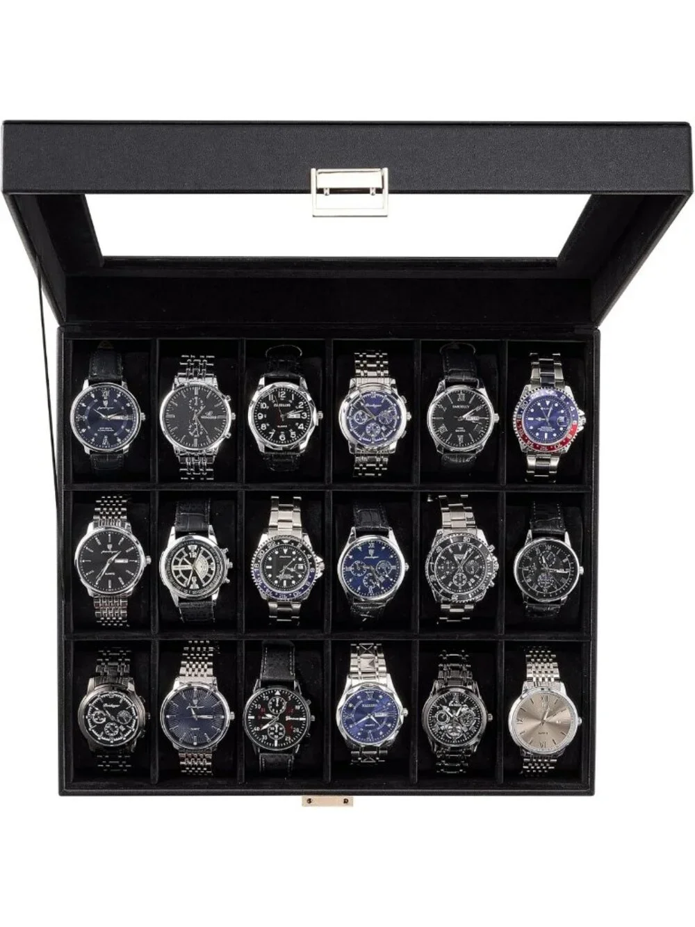 18-Slot Watch Box Organizer with Glass Lid | Stylish Storage for Men & Women